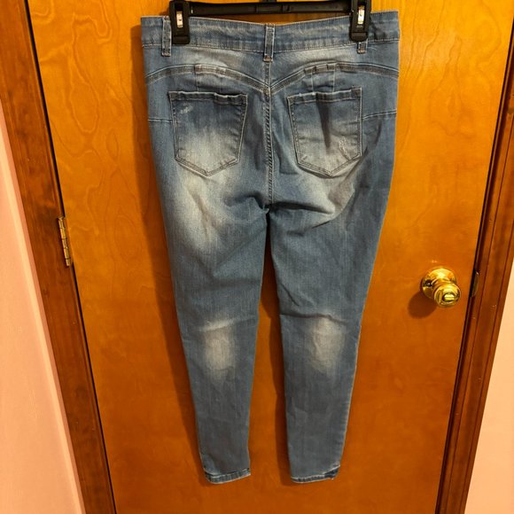Wax Jean Butt I‎ Love You Juniors 9 Blue Denim Distressed - Picture 10 of 16